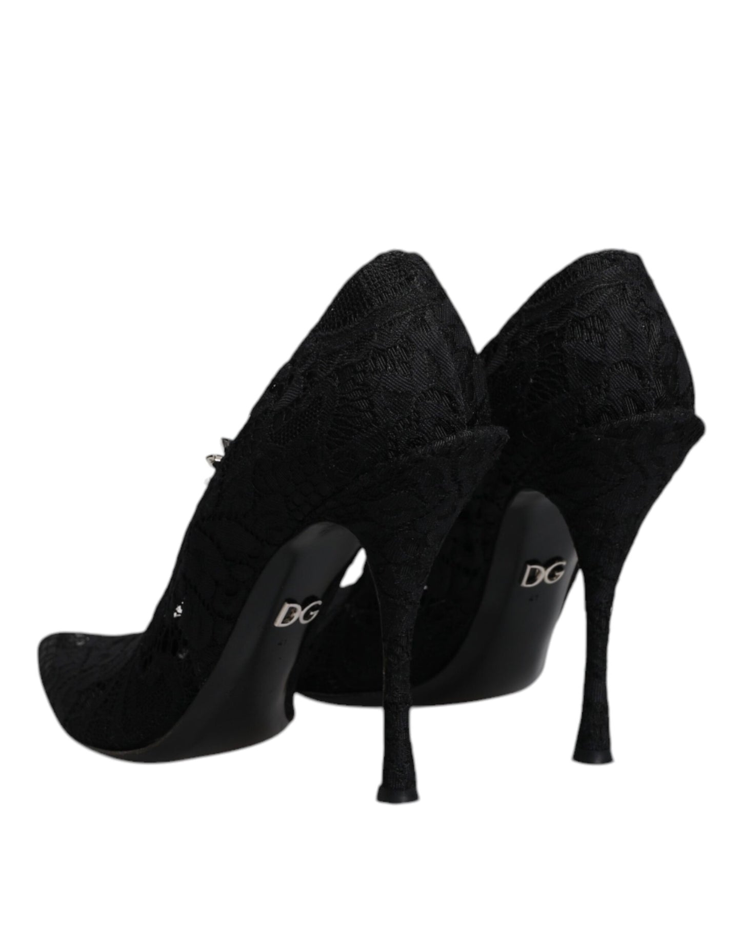 Dolce &amp; Gabbana – Mary-Jane-Pumps mit schwarzer Spitze und Kristallen