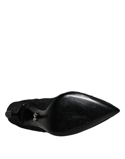 Dolce &amp; Gabbana – Mary-Jane-Pumps mit schwarzer Spitze und Kristallen