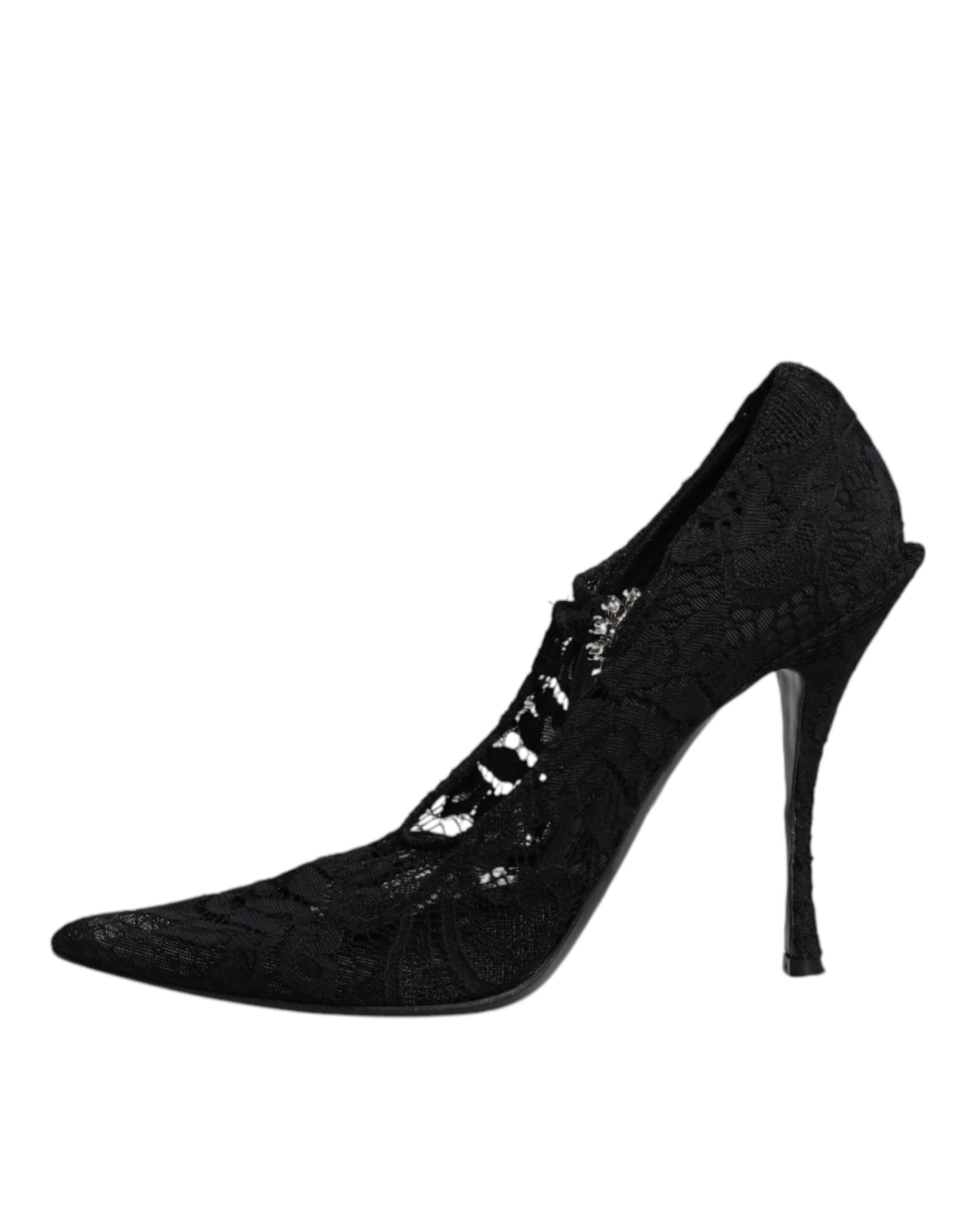 Dolce &amp; Gabbana – Mary-Jane-Pumps mit schwarzer Spitze und Kristallen