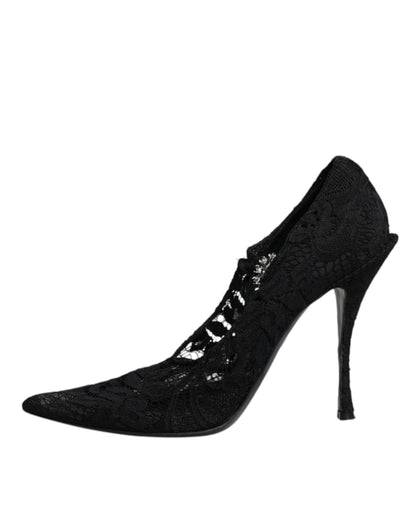 Dolce &amp; Gabbana – Mary-Jane-Pumps mit schwarzer Spitze und Kristallen