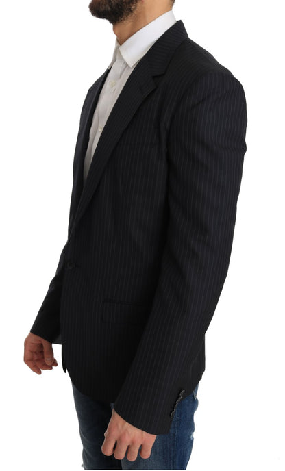 Dolce &amp; Gabbana Grau gestreifter Wolljackenmantel Slim Blazer