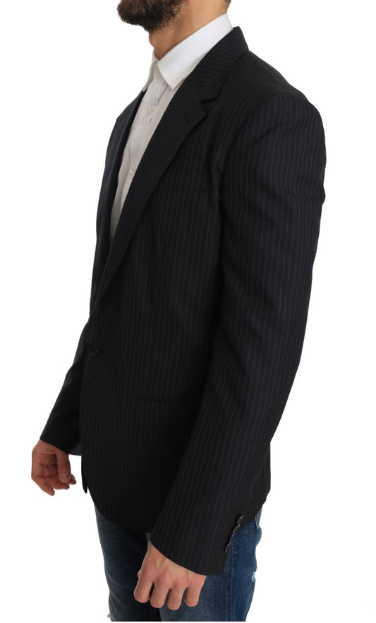 Dolce &amp; Gabbana Grau gestreifter Wolljackenmantel Slim Blazer
