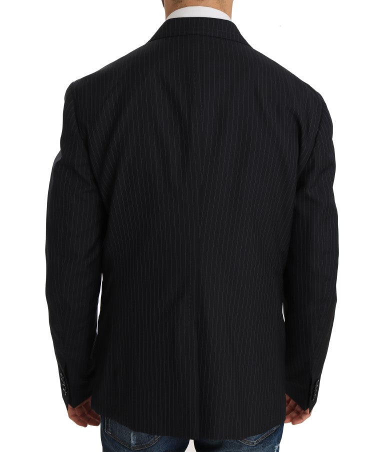 Dolce &amp; Gabbana Grau gestreifter Wolljackenmantel Slim Blazer