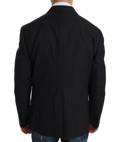 Dolce &amp; Gabbana Grau gestreifter Wolljackenmantel Slim Blazer