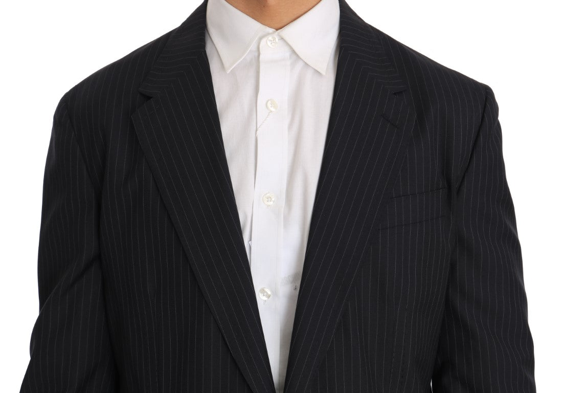 Dolce &amp; Gabbana Grau gestreifter Wolljackenmantel Slim Blazer