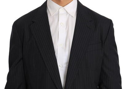 Dolce &amp; Gabbana Grau gestreifter Wolljackenmantel Slim Blazer