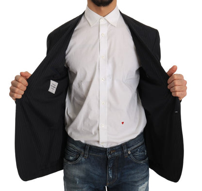 Dolce &amp; Gabbana Grau gestreifter Wolljackenmantel Slim Blazer