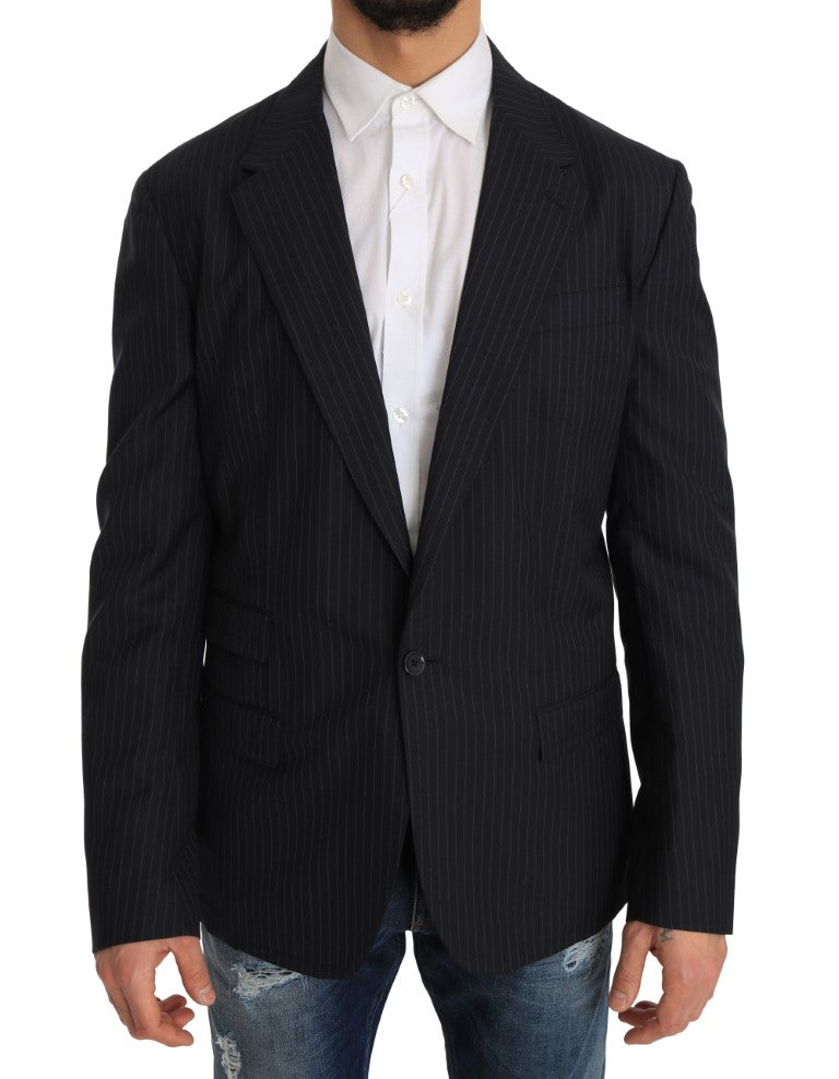 Dolce &amp; Gabbana Grau gestreifter Wolljackenmantel Slim Blazer