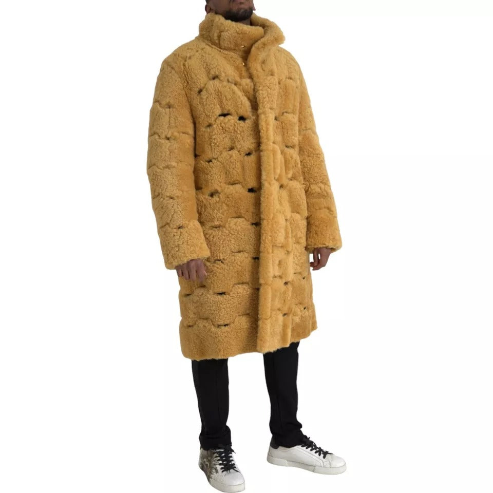Bottega Veneta Gelbe Wolljacke mit langem Teddyfell
