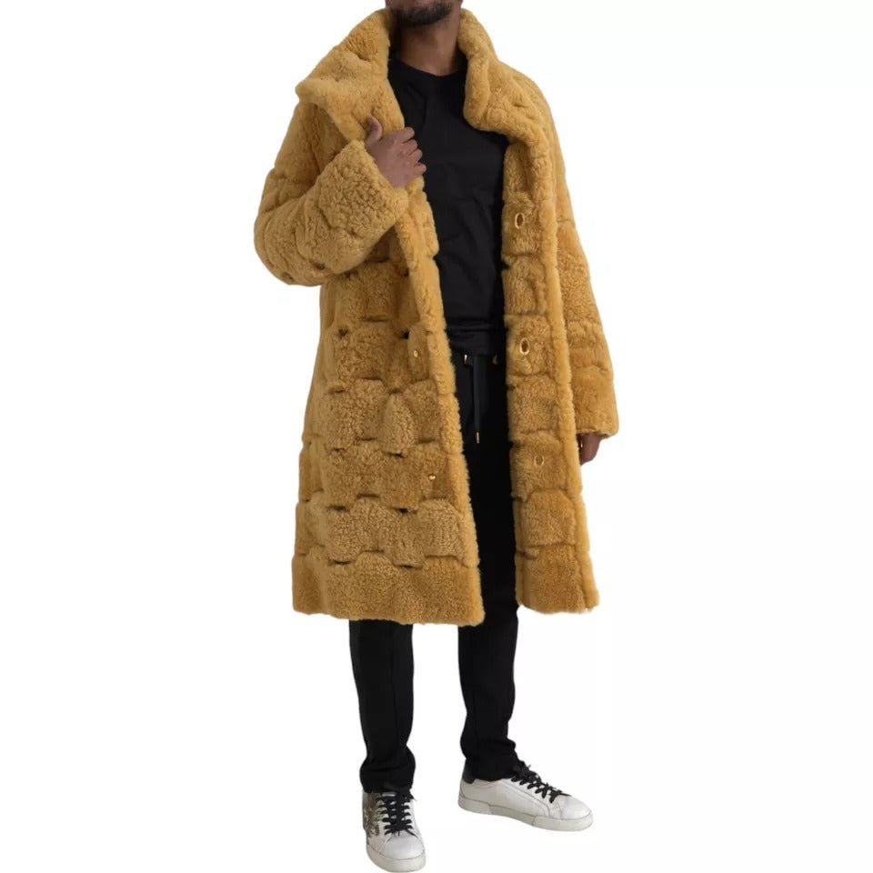 Bottega Veneta Gelbe Wolljacke mit langem Teddyfell