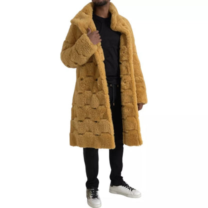Bottega Veneta Gelbe Wolljacke mit langem Teddyfell