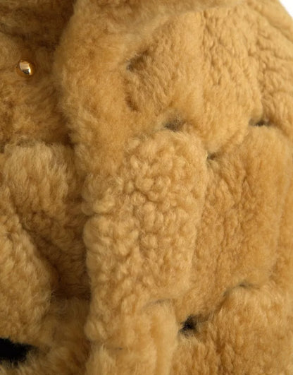 Bottega Veneta Gelbe Wolljacke mit langem Teddyfell