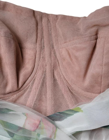 Dolce &amp; Gabbana – Weißes Midikleid aus Seide mit Blumenmuster in A-Linie