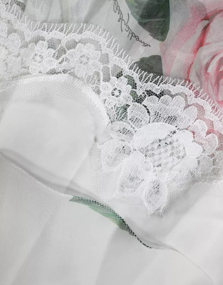 Dolce &amp; Gabbana – Weißes Midikleid aus Seide mit Blumenmuster in A-Linie