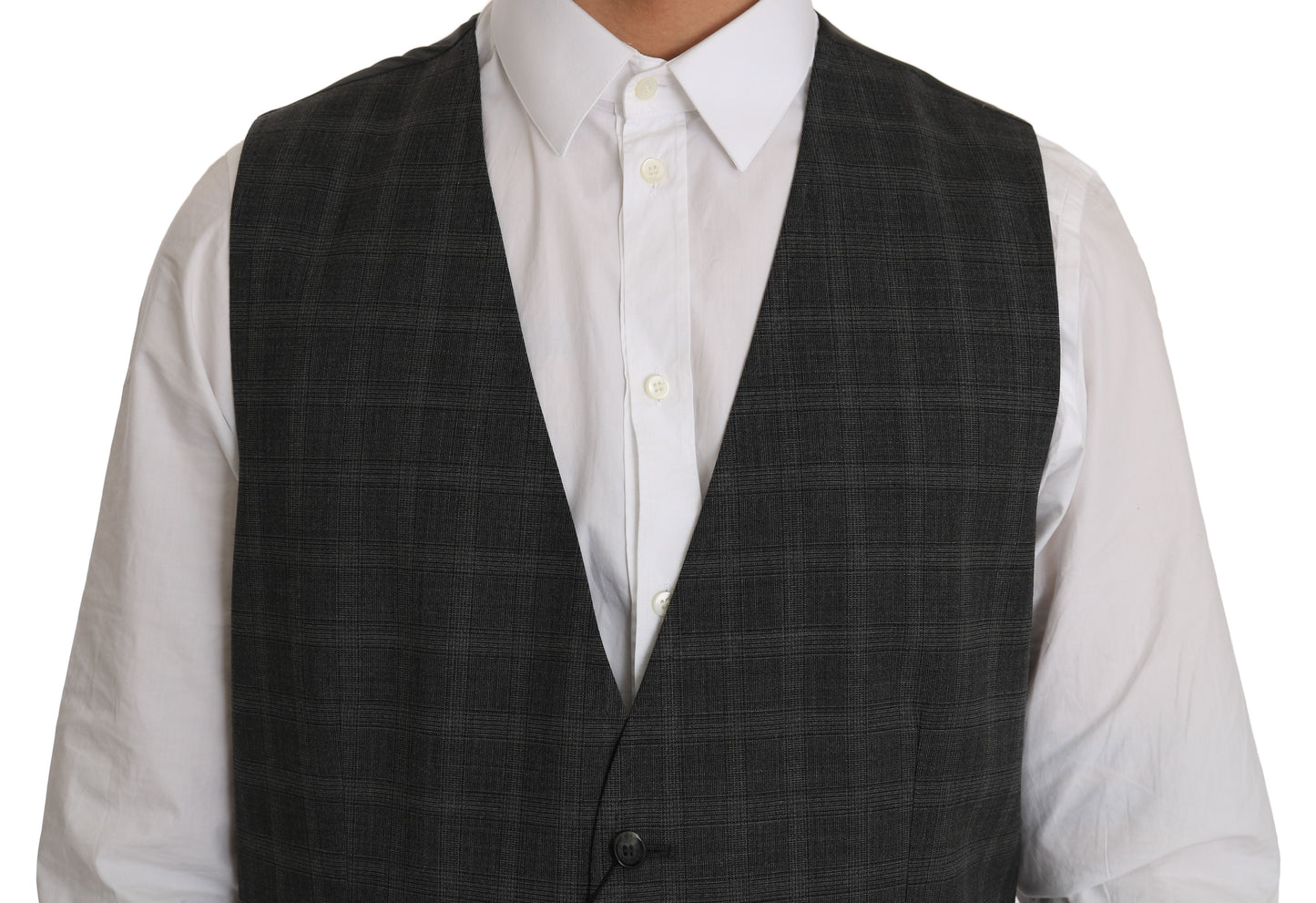 Dolce &amp; Gabbana Graue STAFF-Weste aus karierter Wolle