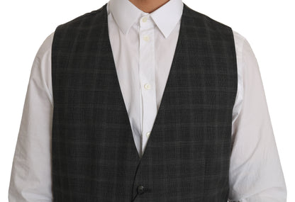 Dolce &amp; Gabbana Graue STAFF-Weste aus karierter Wolle