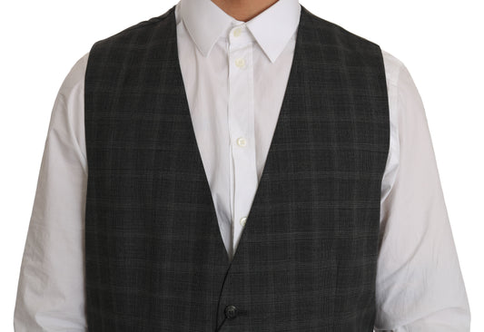 Dolce &amp; Gabbana Graue STAFF-Weste aus karierter Wolle