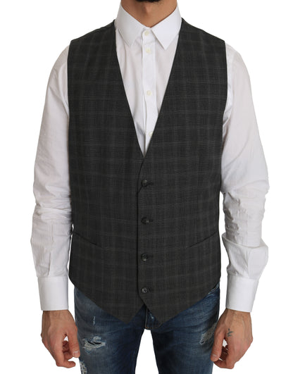 Dolce &amp; Gabbana Graue STAFF-Weste aus karierter Wolle