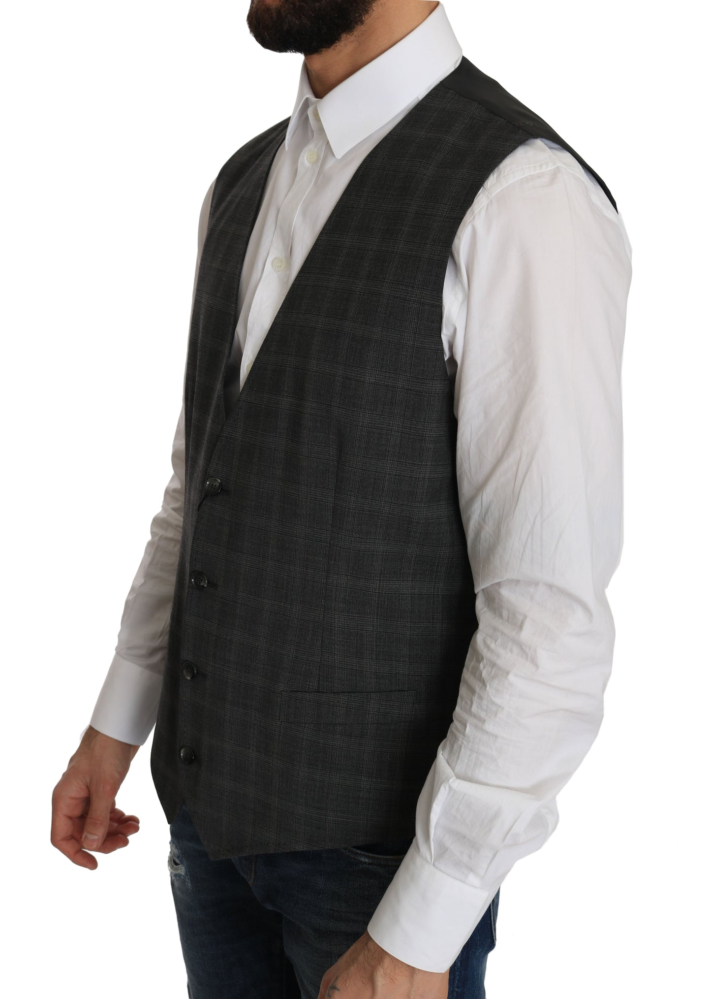 Dolce &amp; Gabbana Graue STAFF-Weste aus karierter Wolle