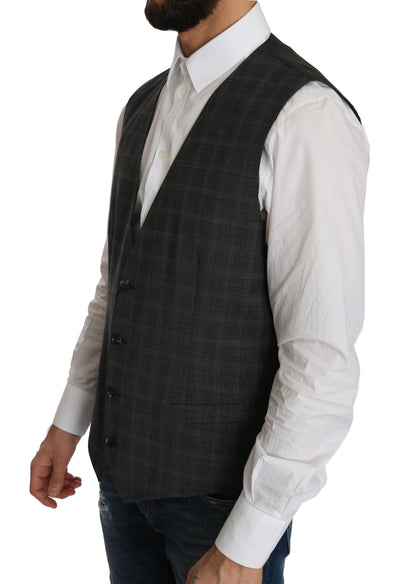 Dolce &amp; Gabbana Graue STAFF-Weste aus karierter Wolle