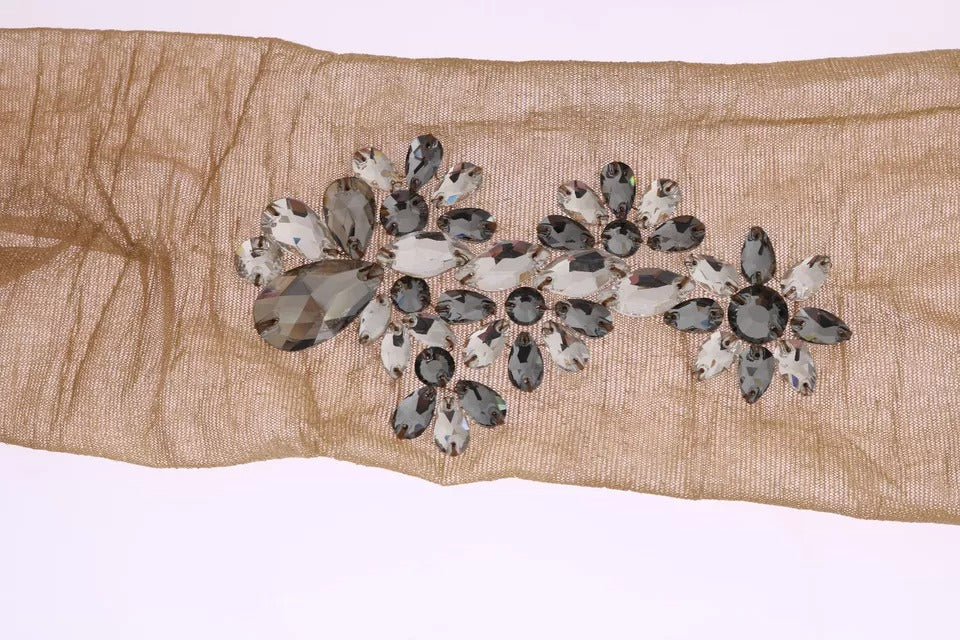 Dolce &amp; Gabbana – Strümpfe mit goldenem Stretch und Blumenmuster und durchsichtigem Kristall