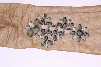 Dolce &amp; Gabbana – Strümpfe mit goldenem Stretch und Blumenmuster und durchsichtigem Kristall