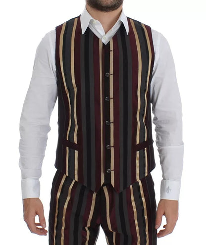 Dolce &amp; Gabbana – Dreiteiliger, schmal geschnittener Westenanzug mit mehrfarbigen Streifen