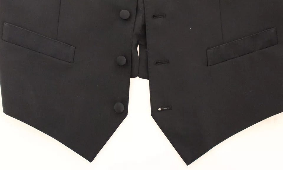 Dolce &amp; Gabbana Schwarzes Woll-Seidenkleid, Weste, Jacke, Weste