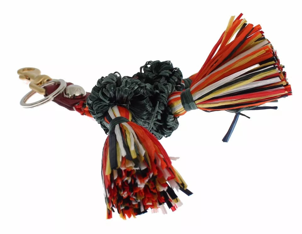 Dolce &amp; Gabbana – Schlüsselanhänger mit mehrfarbiger Raffia-Lederkette und Verschlussfinder