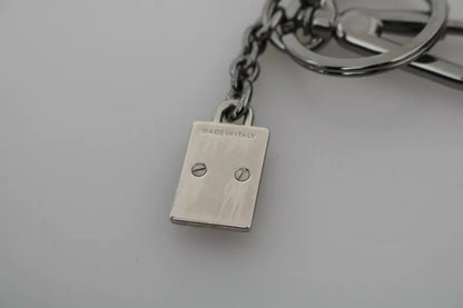 Dolce &amp; Gabbana Silberner Leder-Schlüsselanhänger mit Dominico Stefano #DGFAMILY-Logo