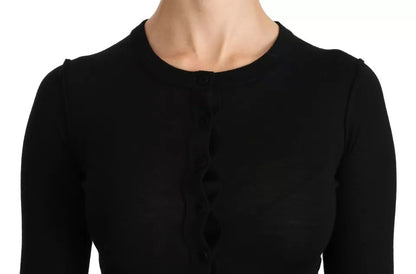 Dolce &amp; Gabbana – Schwarzes Langarm-Top aus Schurwolle, Bluse