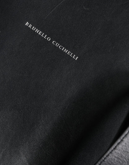 Brunello Cucinelli – Einkaufstasche mit Schulterriemen aus schwarzem Leder mit Logo