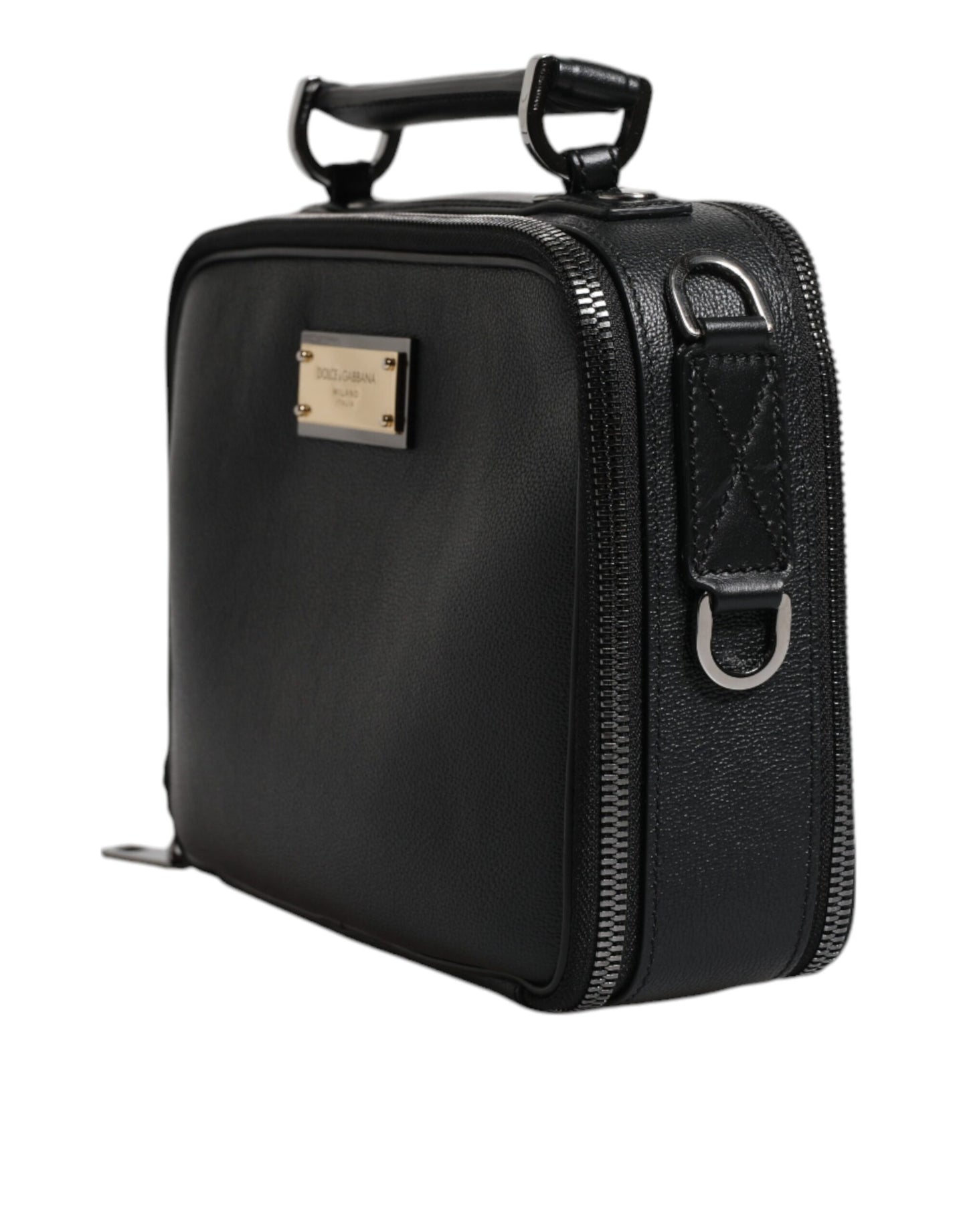 Dolce &amp; Gabbana – Schwarze Umhängetasche aus Nylon und Leder mit Logo