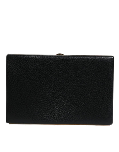 Dolce &amp; Gabbana Schwarzes Leder Goldrahmen Clutch Abend Party Handtasche