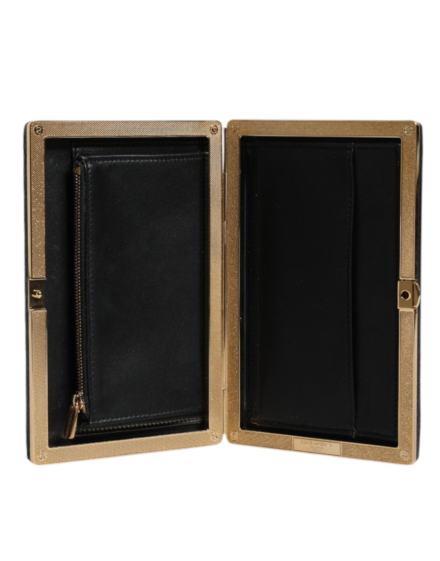 Dolce &amp; Gabbana Schwarzes Leder Goldrahmen Clutch Abend Party Handtasche