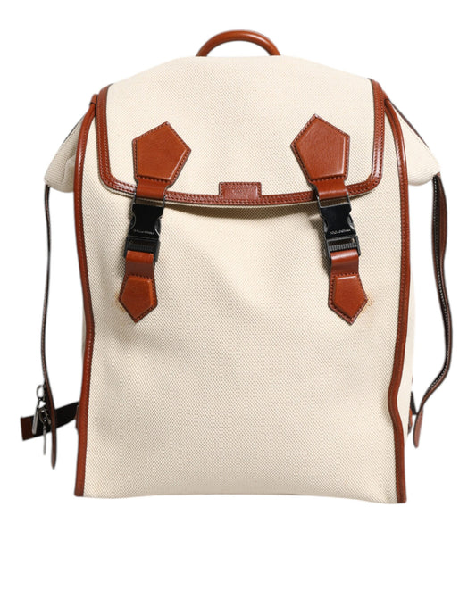 Dolce &amp; Gabbana Reiserucksack aus beige-braunem Canvas-Leder
