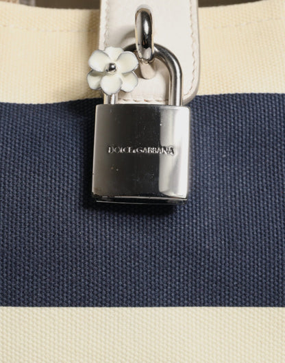 Dolce &amp; Gabbana – Tragetasche aus Canvas mit gestreiftem Henkel in Weiß und Marineblau
