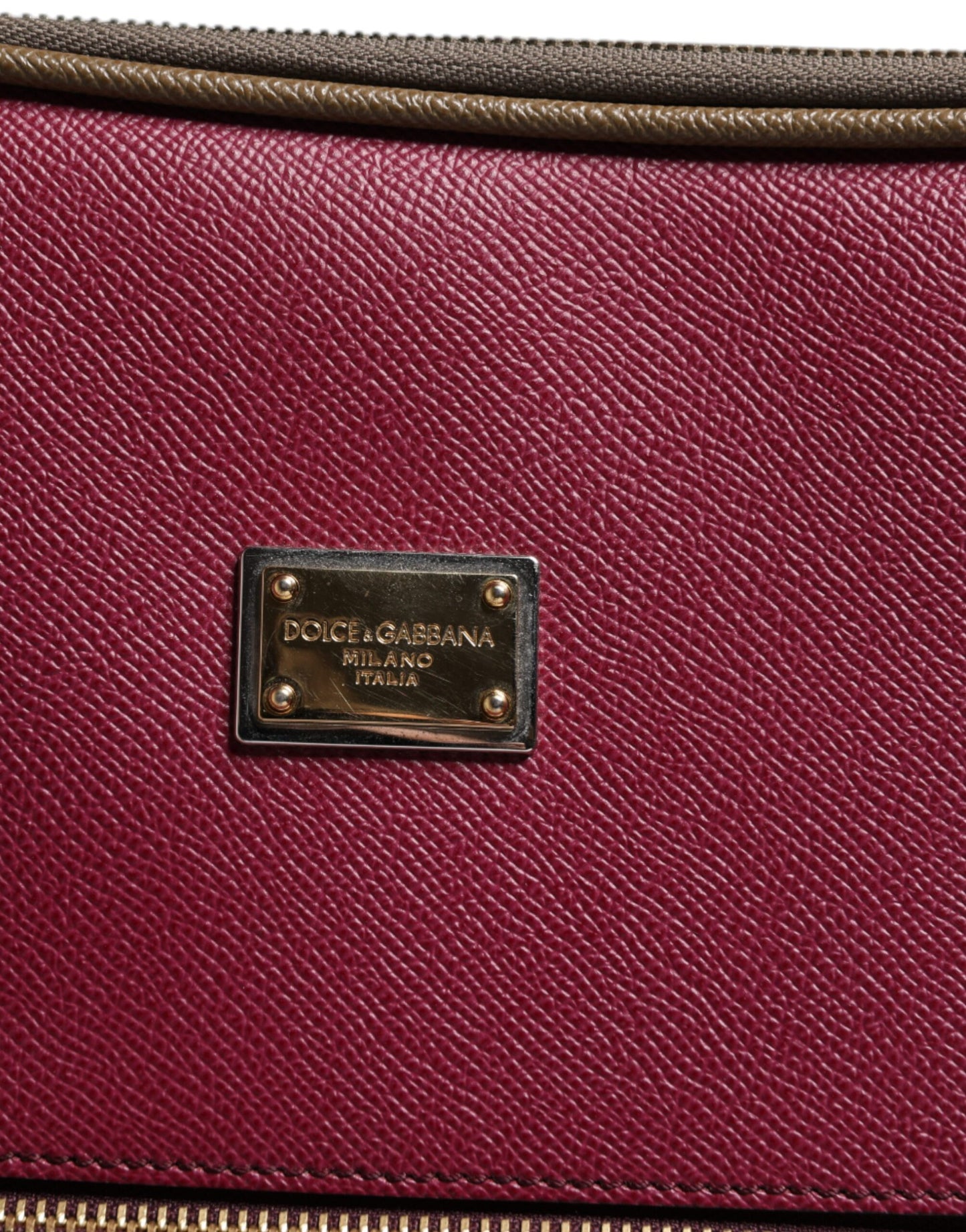Dolce &amp; Gabbana Fuchsia Khaki Leder Trolley Reisetasche mit Rädern