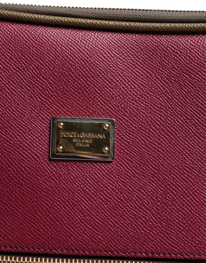 Dolce &amp; Gabbana Fuchsia Khaki Leder Trolley Reisetasche mit Rädern