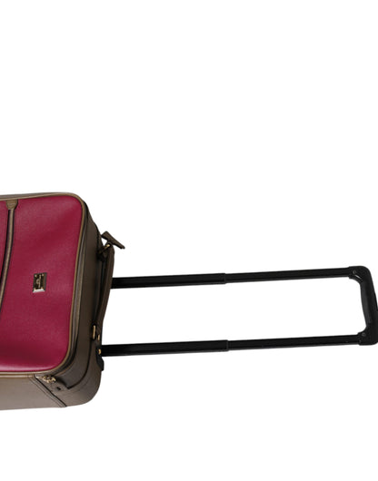 Dolce &amp; Gabbana Fuchsia Khaki Leder Trolley Reisetasche mit Rädern