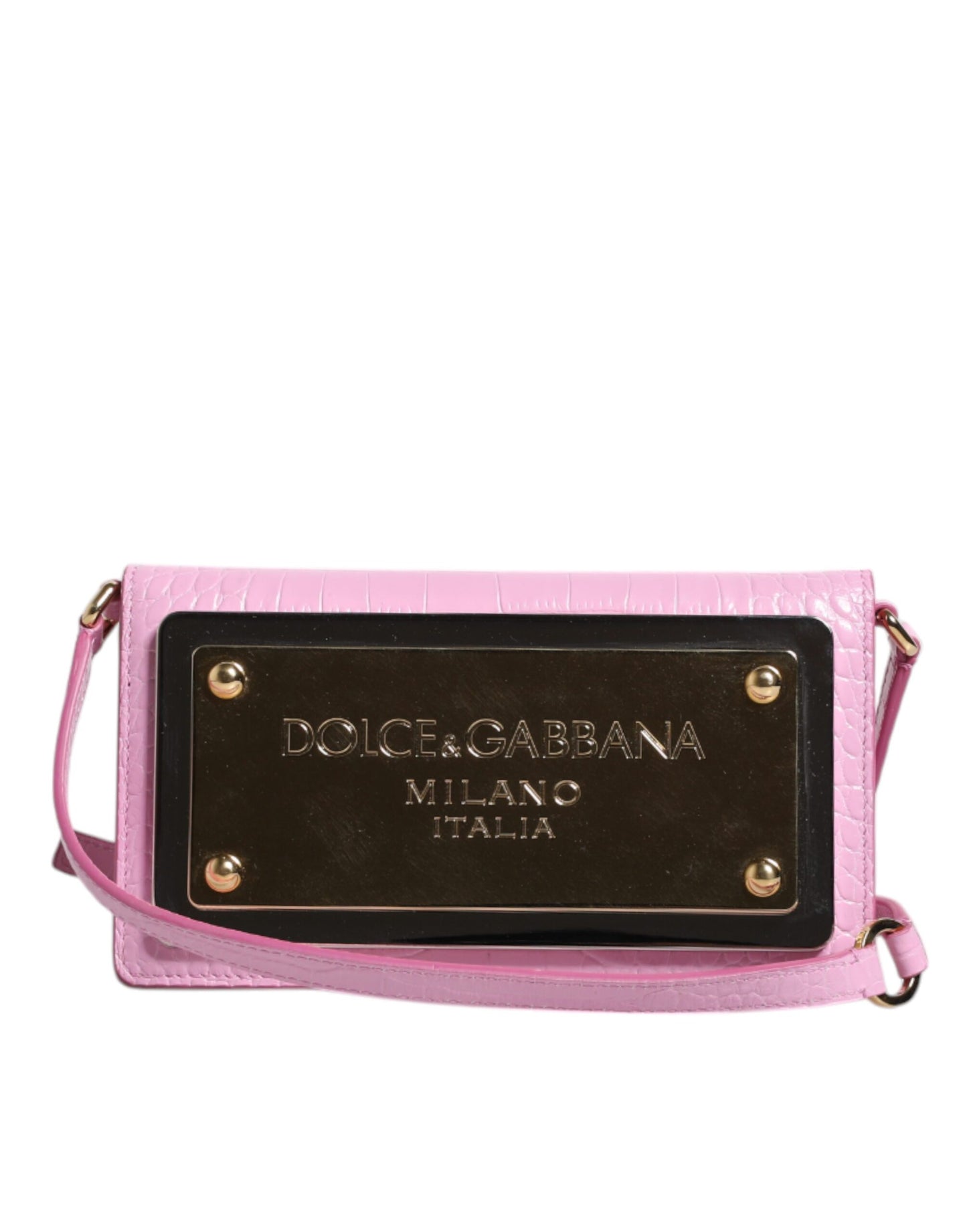 Dolce &amp; Gabbana – Umhängetasche aus exotischem Leder mit Logo-Schild in Rosa