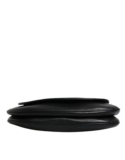 Dolce &amp; Gabbana – Sattel-Umhängetasche aus schwarzem Leder mit Klappe