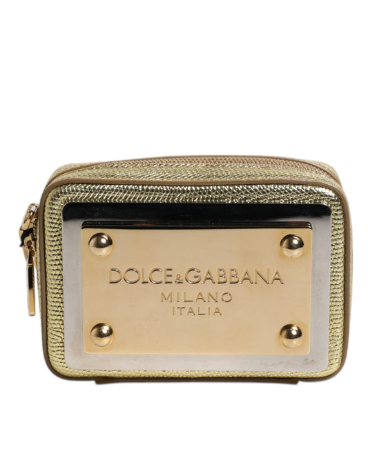 Dolce & Gabbana Clutch aus goldenem Leder mit DG-Logo-Plakette und Rundum-Reißverschluss