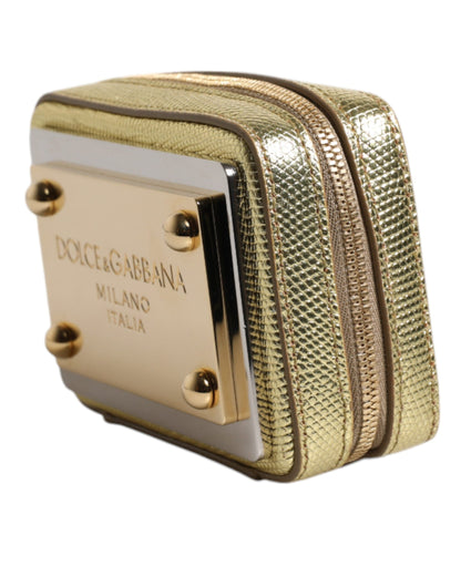 Dolce &amp; Gabbana Clutch aus goldenem Leder mit DG-Logo-Plakette und Rundum-Reißverschluss