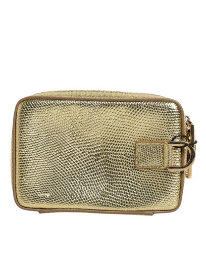 Dolce &amp; Gabbana Clutch aus goldenem Leder mit DG-Logo-Plakette und Rundum-Reißverschluss