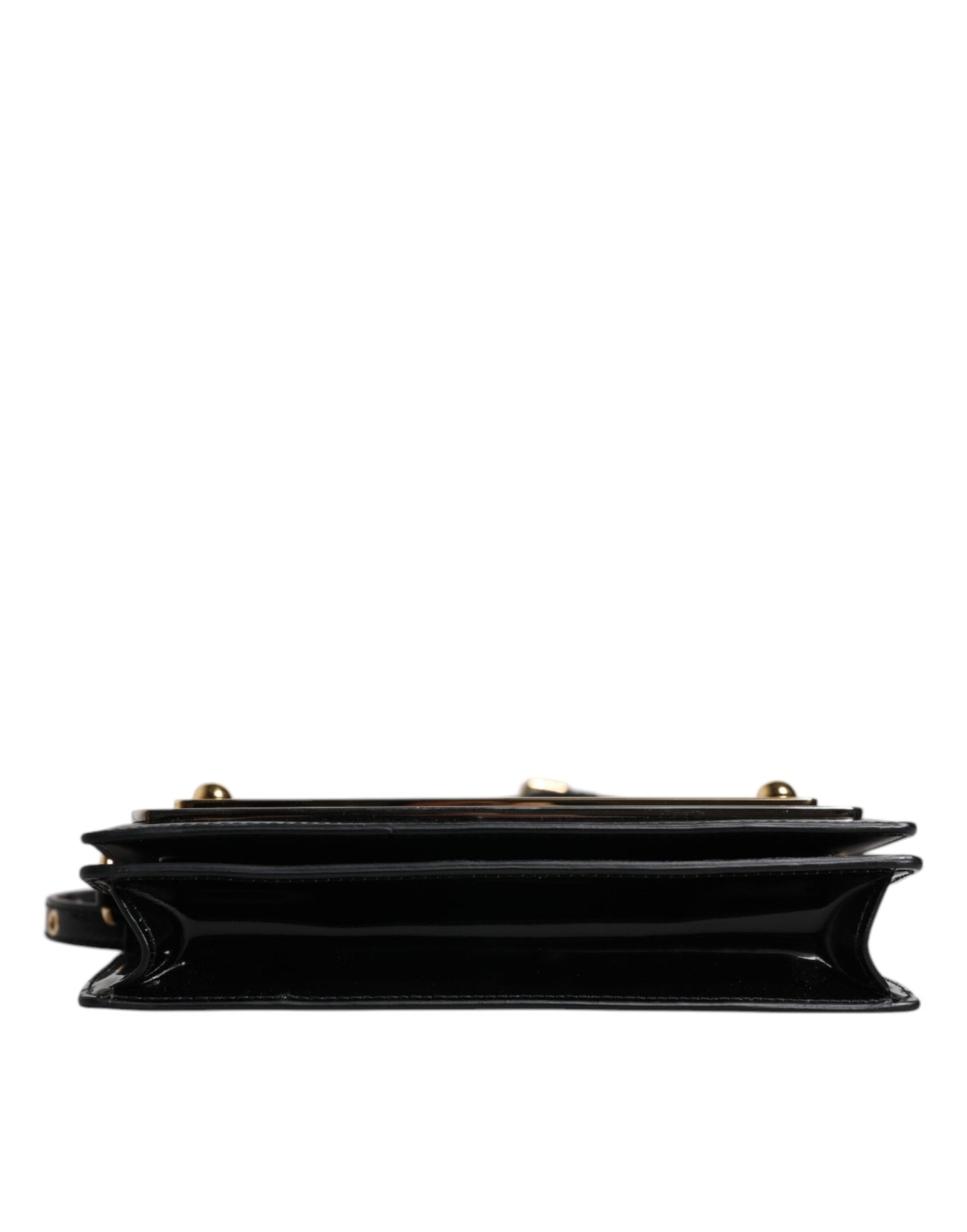 Dolce &amp; Gabbana – Umhängetasche aus schwarzem Lackleder mit Logo-Schild