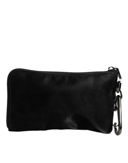 Dolce &amp; Gabbana – Schwarze Clutch aus Nylon mit Schlüsselanhänger und Logo-Plakette
