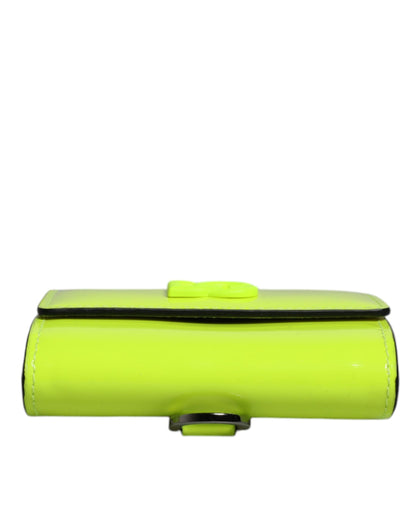 Dolce &amp; Gabbana Gelbgrüne zweifach faltbare Kartenetui mit DG-Logo und Umhängeband