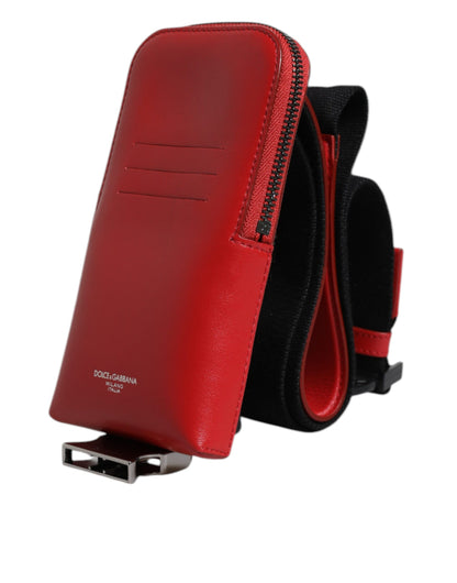 Dolce &amp; Gabbana Rotes Leder-Kartenetui mit Logo und Rundum-Reißverschluss, Geldbörse mit breitem Riemen