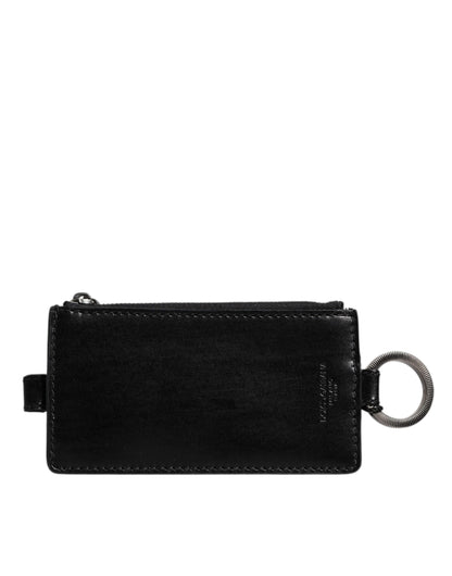 Dolce &amp; Gabbana Schwarzes Kartenetui aus Pferdeleder mit Lanyard und Logo